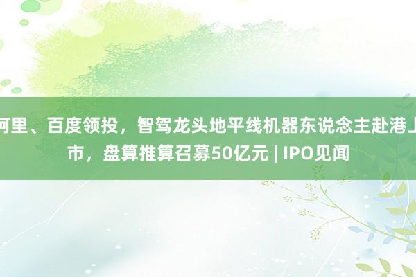 阿里、百度领投，智驾龙头地平线机器东说念主赴港上市，盘算推算